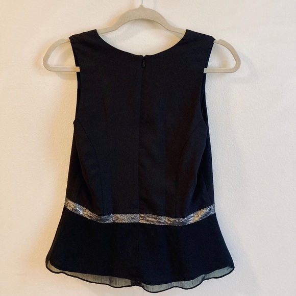 Black Blouse, Silver Detail, Sleeveless Fitted Top, Flared Bottom, Size S - Picture 3 of 9
